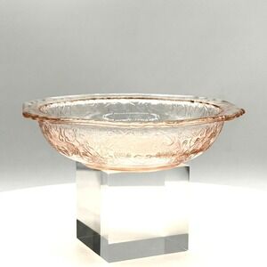Vintage Hazel Atlas Florentine No. 1 Pink Glass Poppy Octagon 5" Bowl USA 1930-5